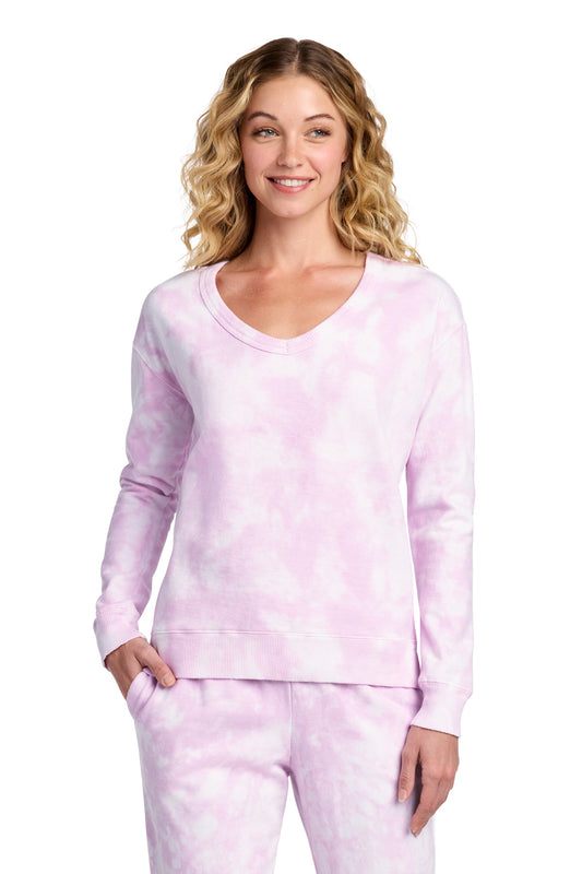 Port & Co ® Women's Beach Wash ® Cloud Tie-Dye V-Neck Sweatshirt LPC140V