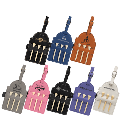 Leatherette Golf Bag Tag with 3 Wooden Tees