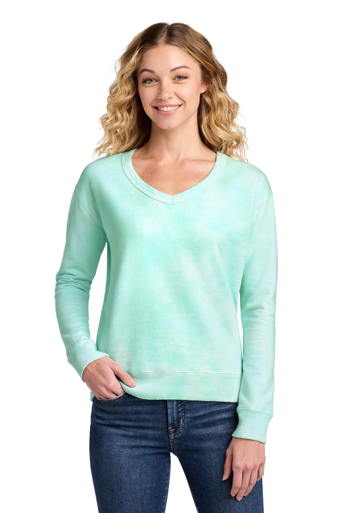 Port & Co ®  Women's Beach Wash ®  Cloud Tie-Dye V-Neck Sweatshirt LPC140V