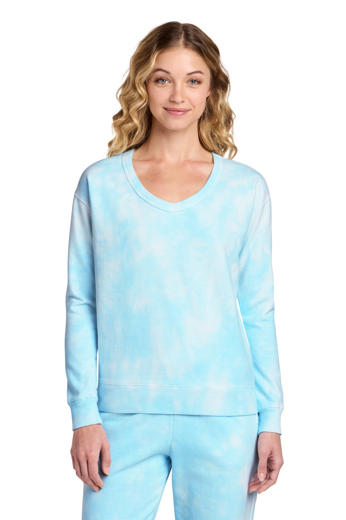 Port & Co ®  Women's Beach Wash ®  Cloud Tie-Dye V-Neck Sweatshirt LPC140V