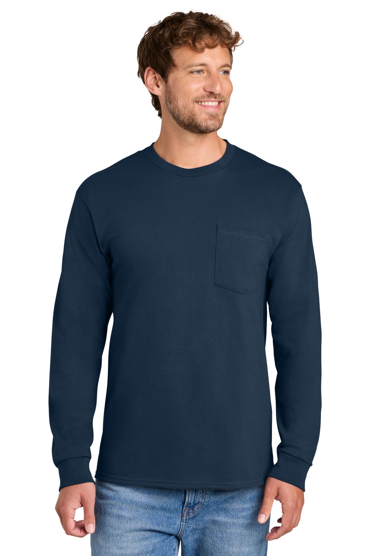 Port & Co ®  Tall Long Sleeve Essential Pocket Tee. PC61LSPT