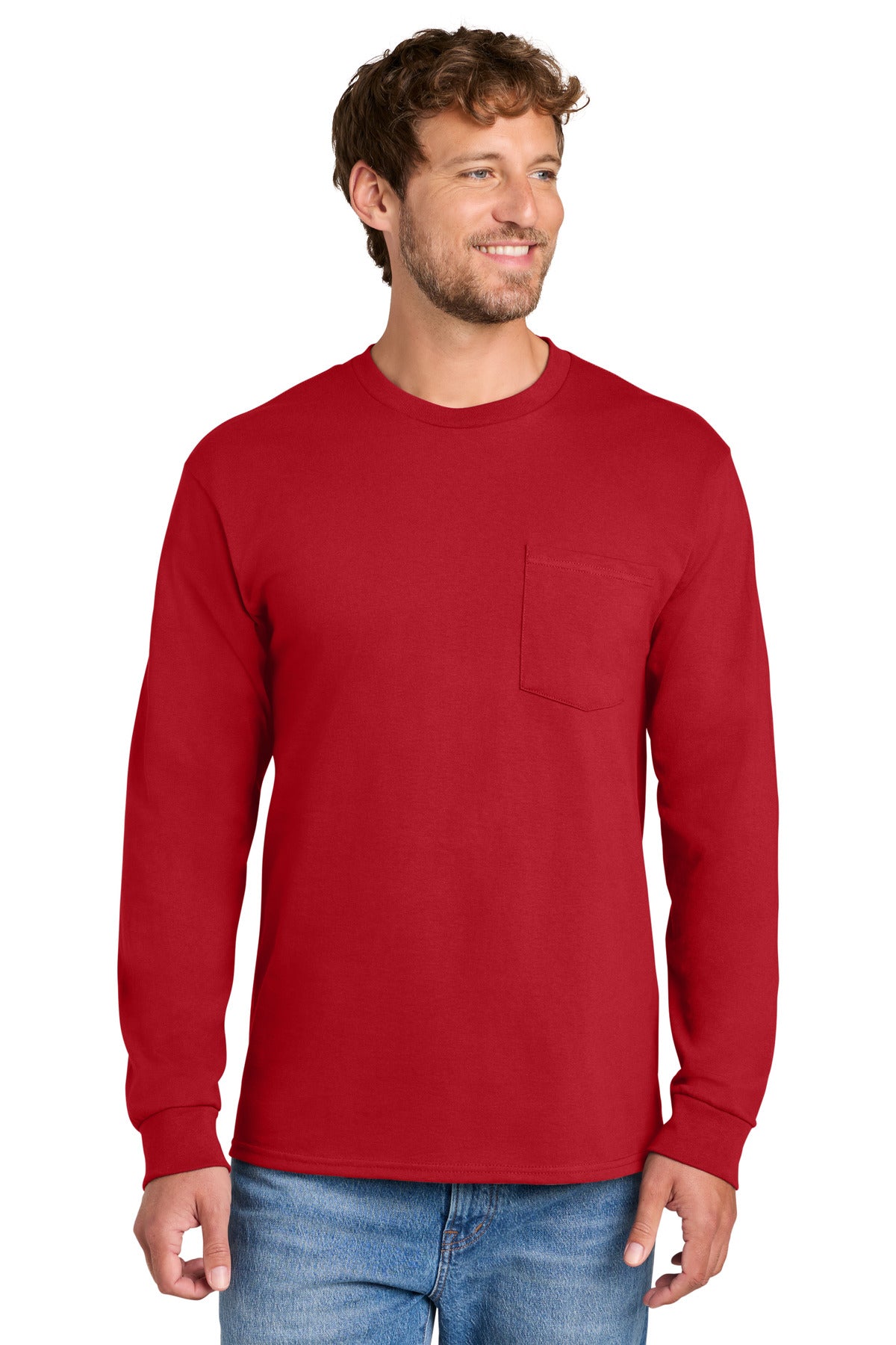 Port & Co ®  Tall Long Sleeve Essential Pocket Tee. PC61LSPT