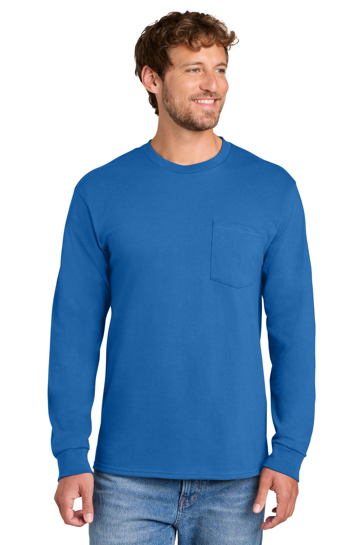 Port & Co ®  Tall Long Sleeve Essential Pocket Tee. PC61LSPT
