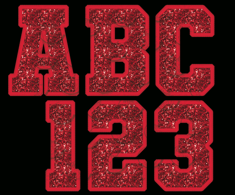 Red Faux Sequins & Embroidery Alphabet